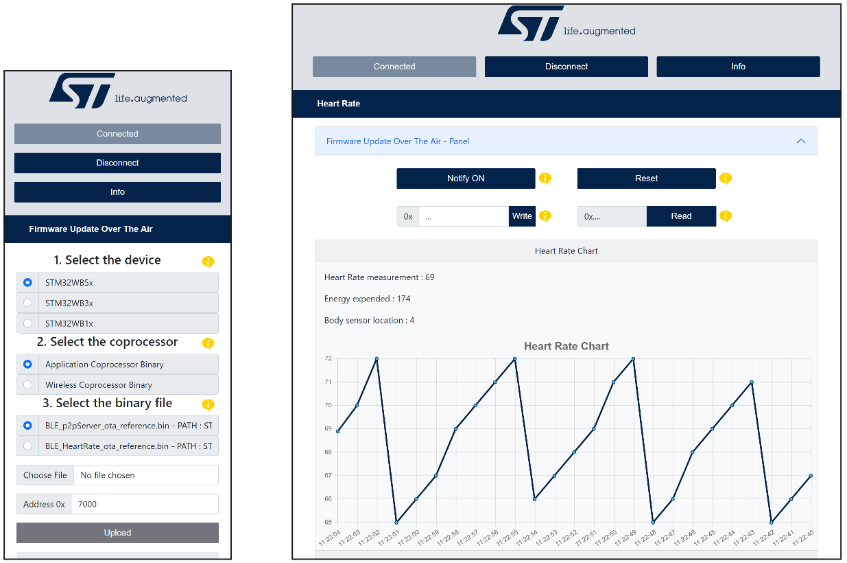 Firmware Update Over The Air on smartphone & Heart Rate on PC